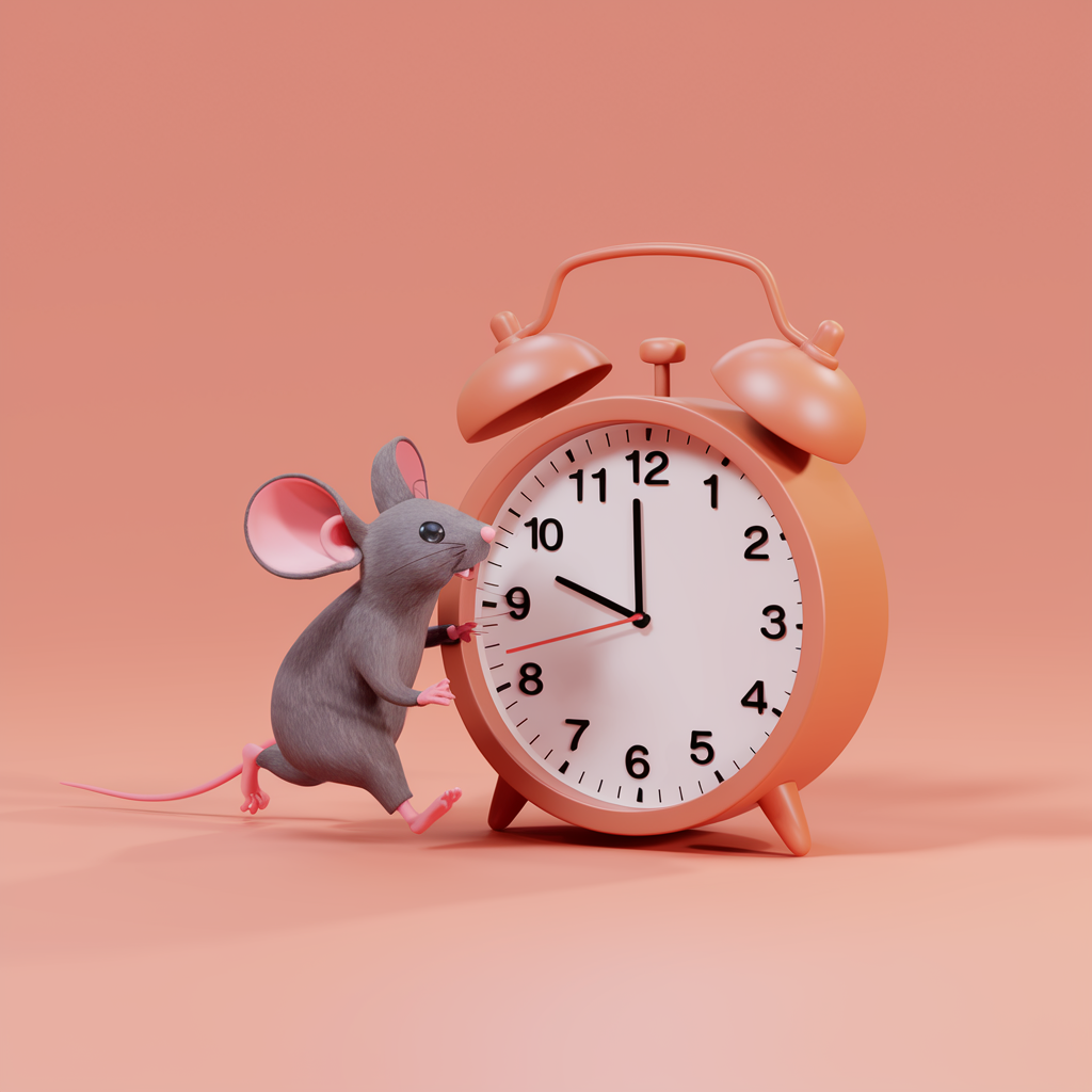 playful image of mouse with clock