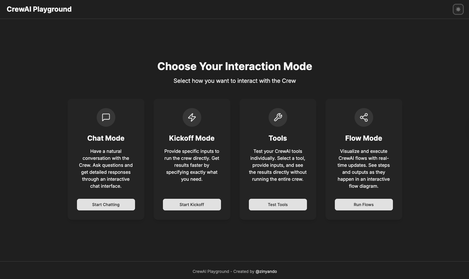 CrewAI Playground Screenshot dark mode