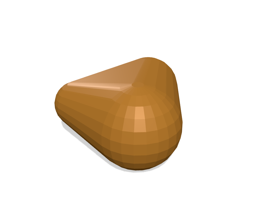 hull() of three unequal spheres: no closed form, mesh fallback, visibly faceted