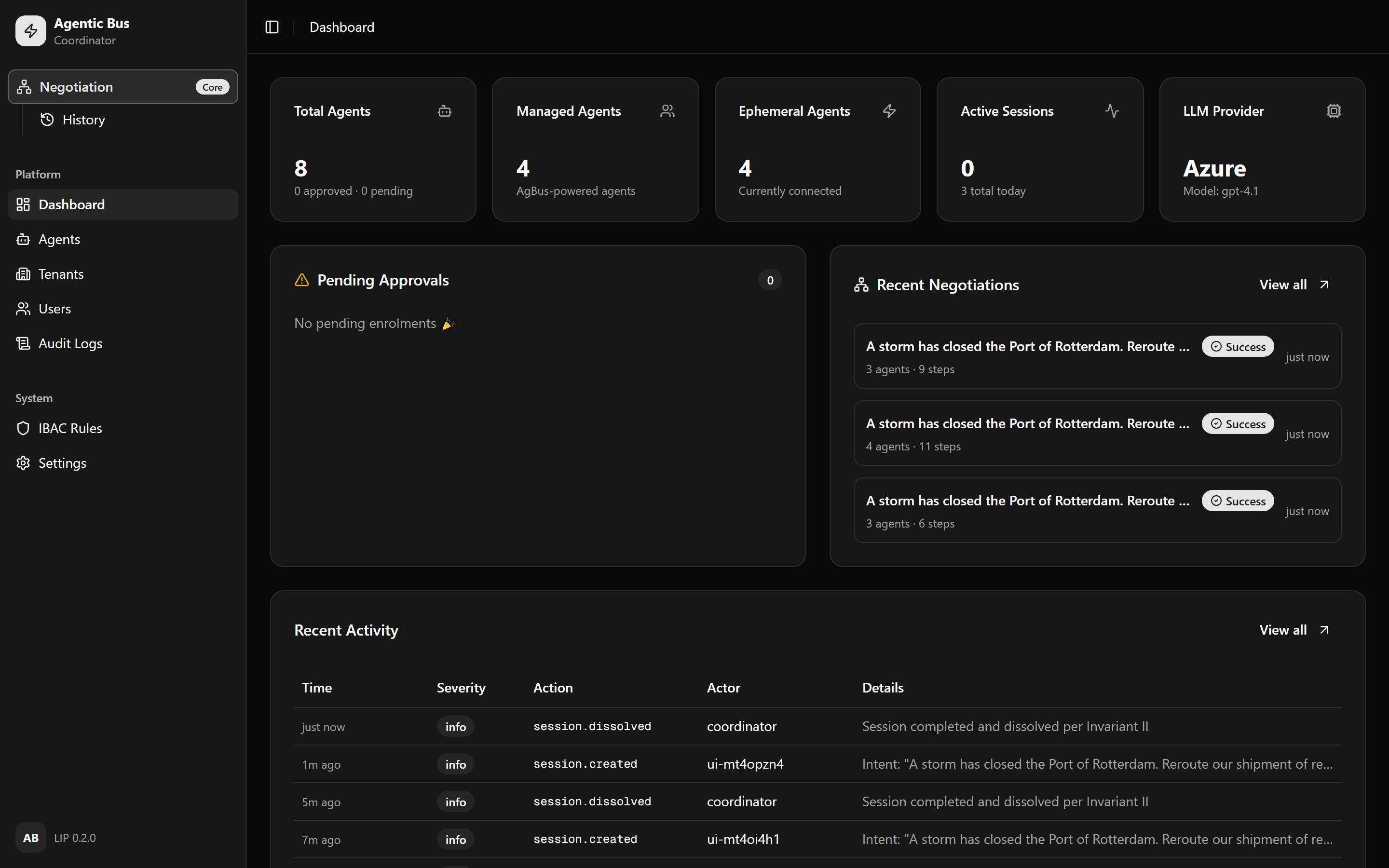 The coordinator dashboard