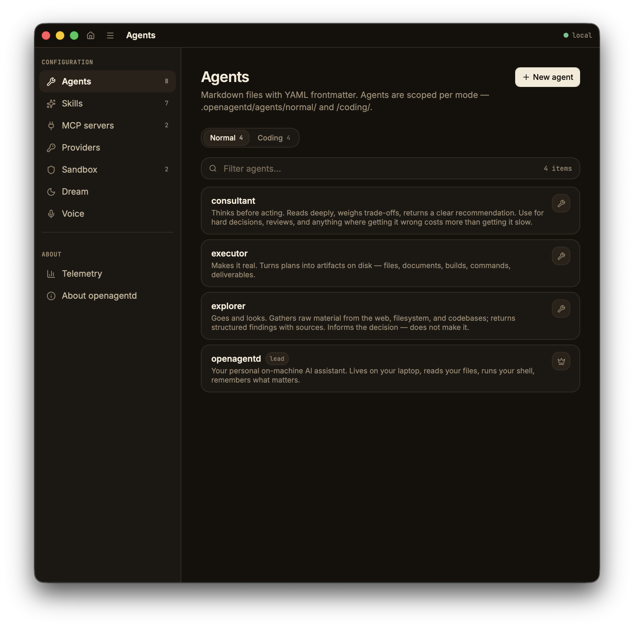 Settings page for configuring lead and member agents