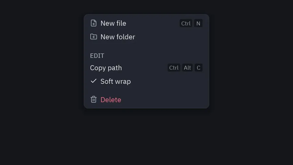 A context menu with shortcuts and a check mark