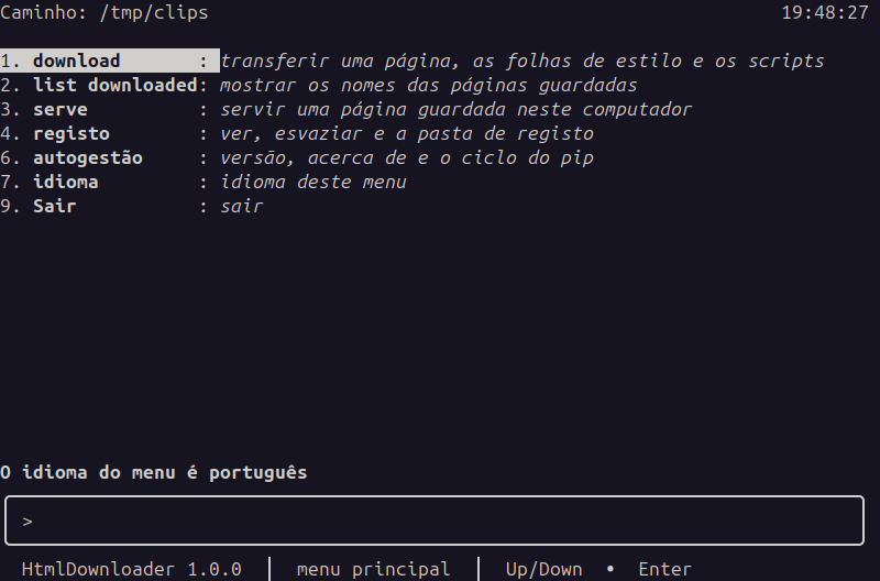 Portuguese main menu