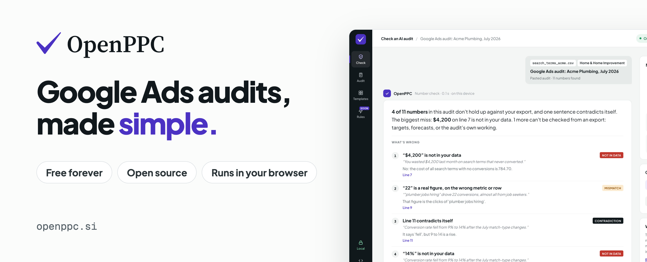 OpenPPC: Google Ads audits, made simple. Free forever, open source, runs in your browser.