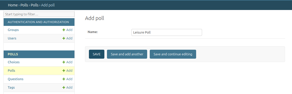 Image of the creation of Poll objects