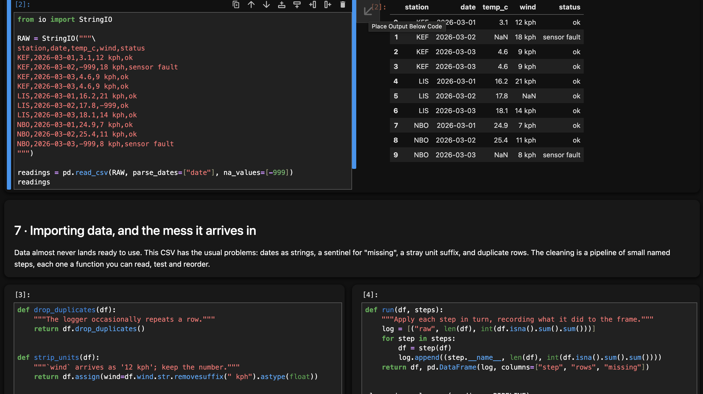 Table beside code