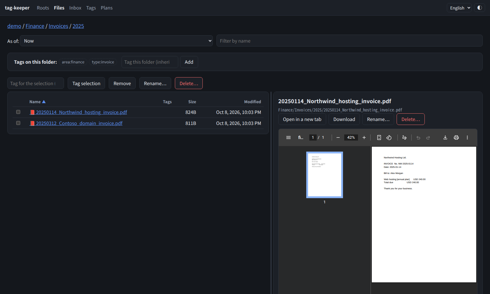 File browser in dark mode with a PDF preview