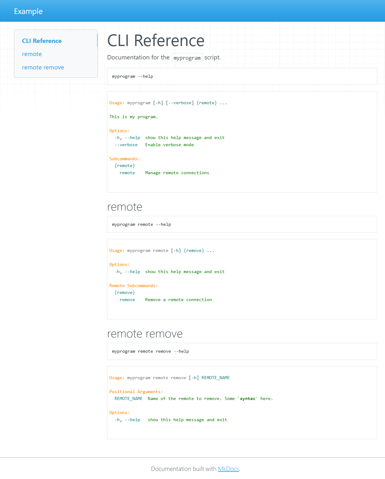 Screenshot of example