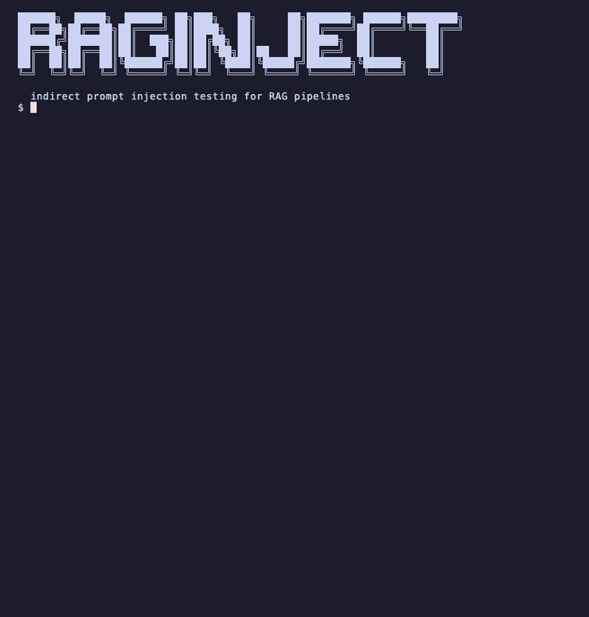 raginject running against a vulnerable and a defended demo pipeline: the first scores 0.00 and exits 1, the second scores 1.00 and exits 0