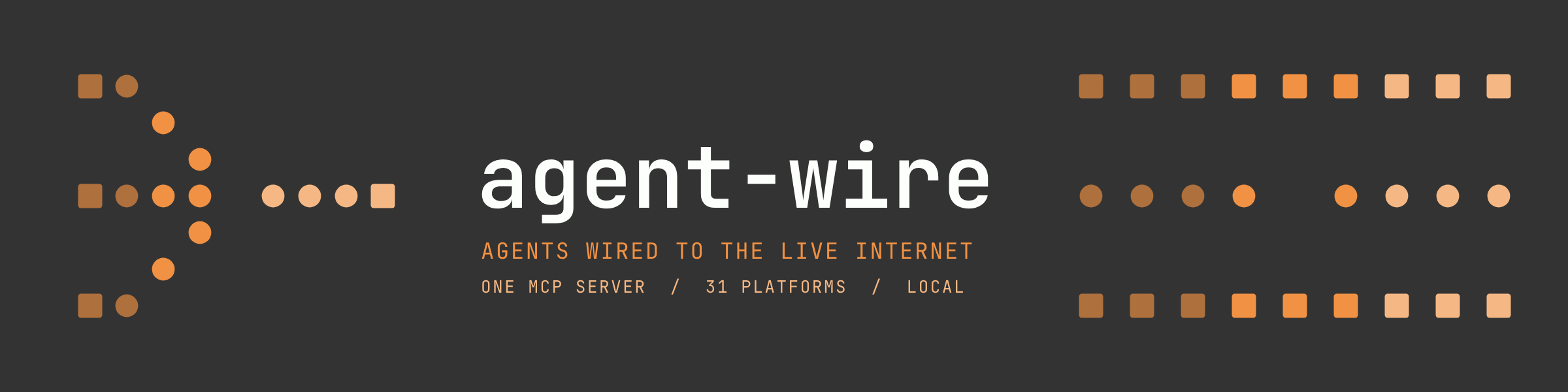 agent-wire: agents wired to the live internet. One MCP server, 31 platforms, local.
