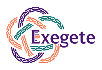 The Exegete mark: a braided ring with an E in its eye, the first letter of the name Exegete, which is woven across the ring