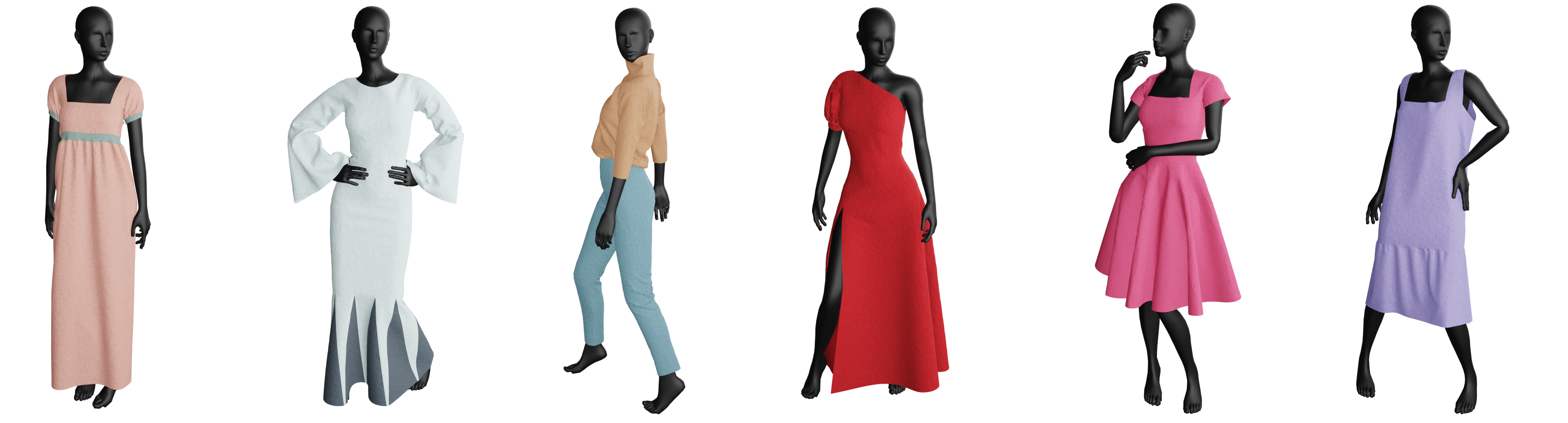 Examples of garments sampled from GarmentCode configurator