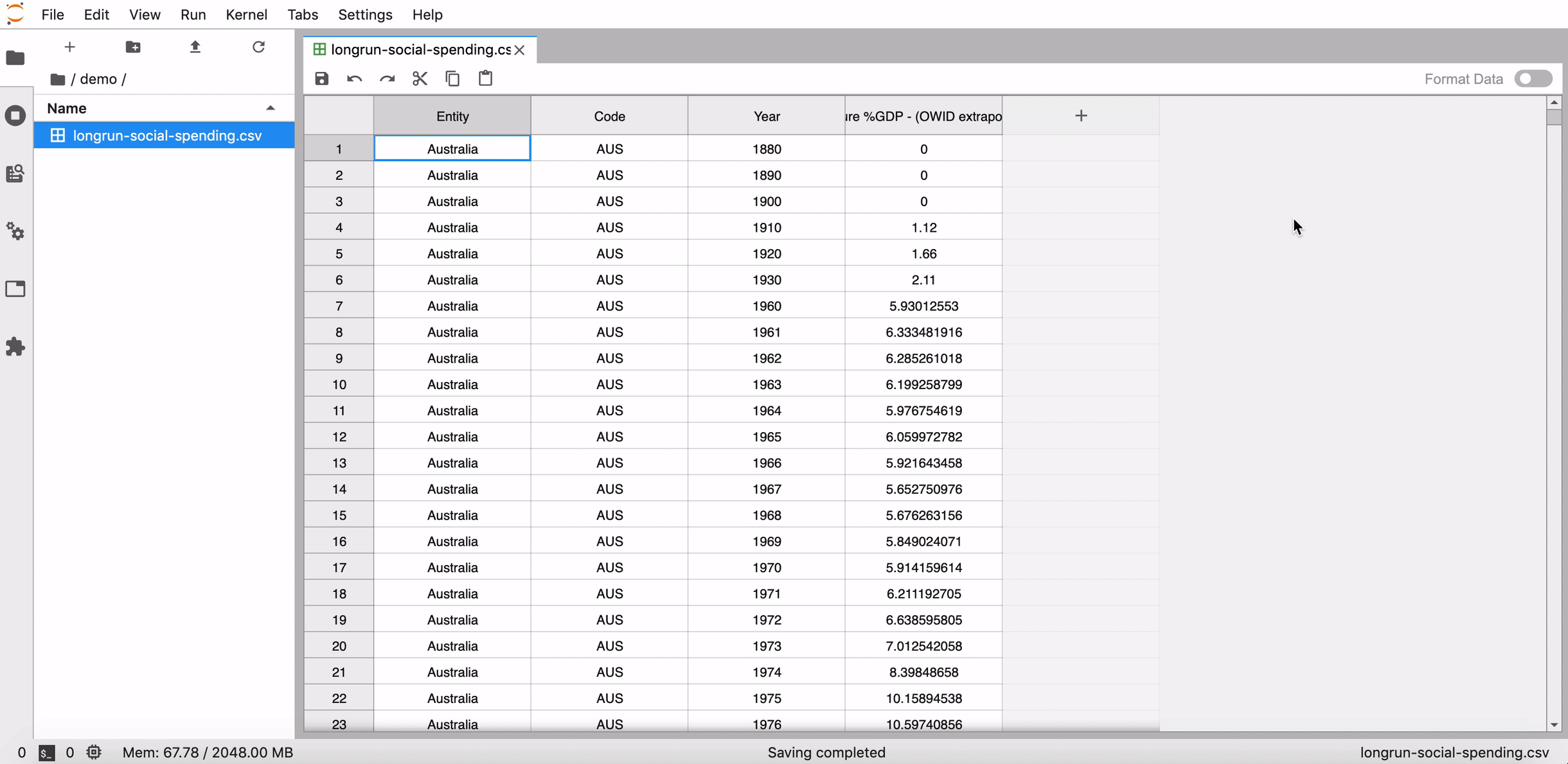 gif of searching and replacing a word within a large file within JupyterLab