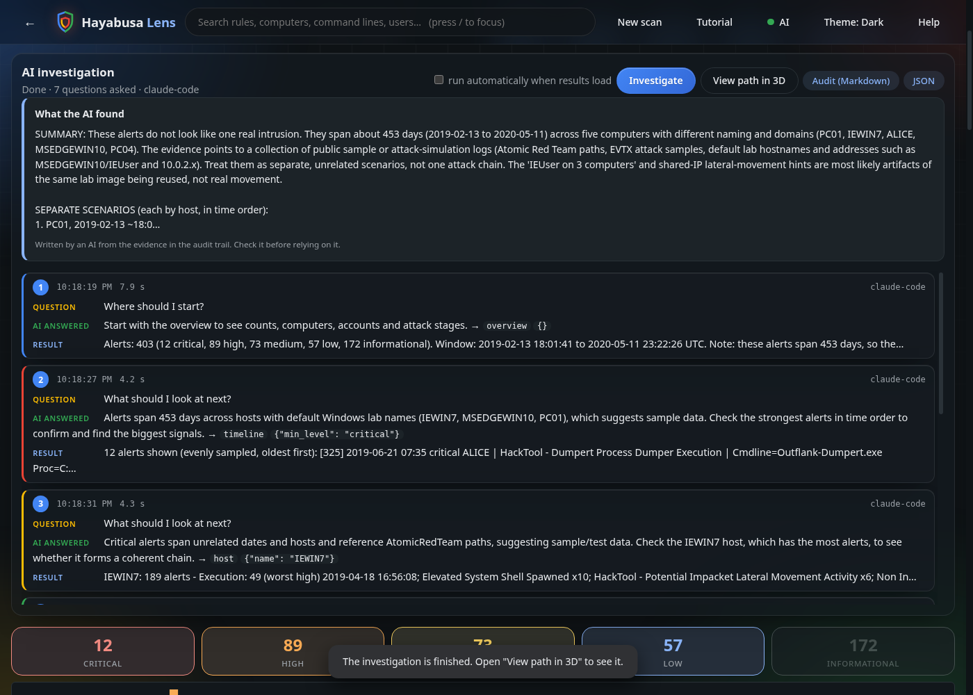 Audit trail on the dashboard
