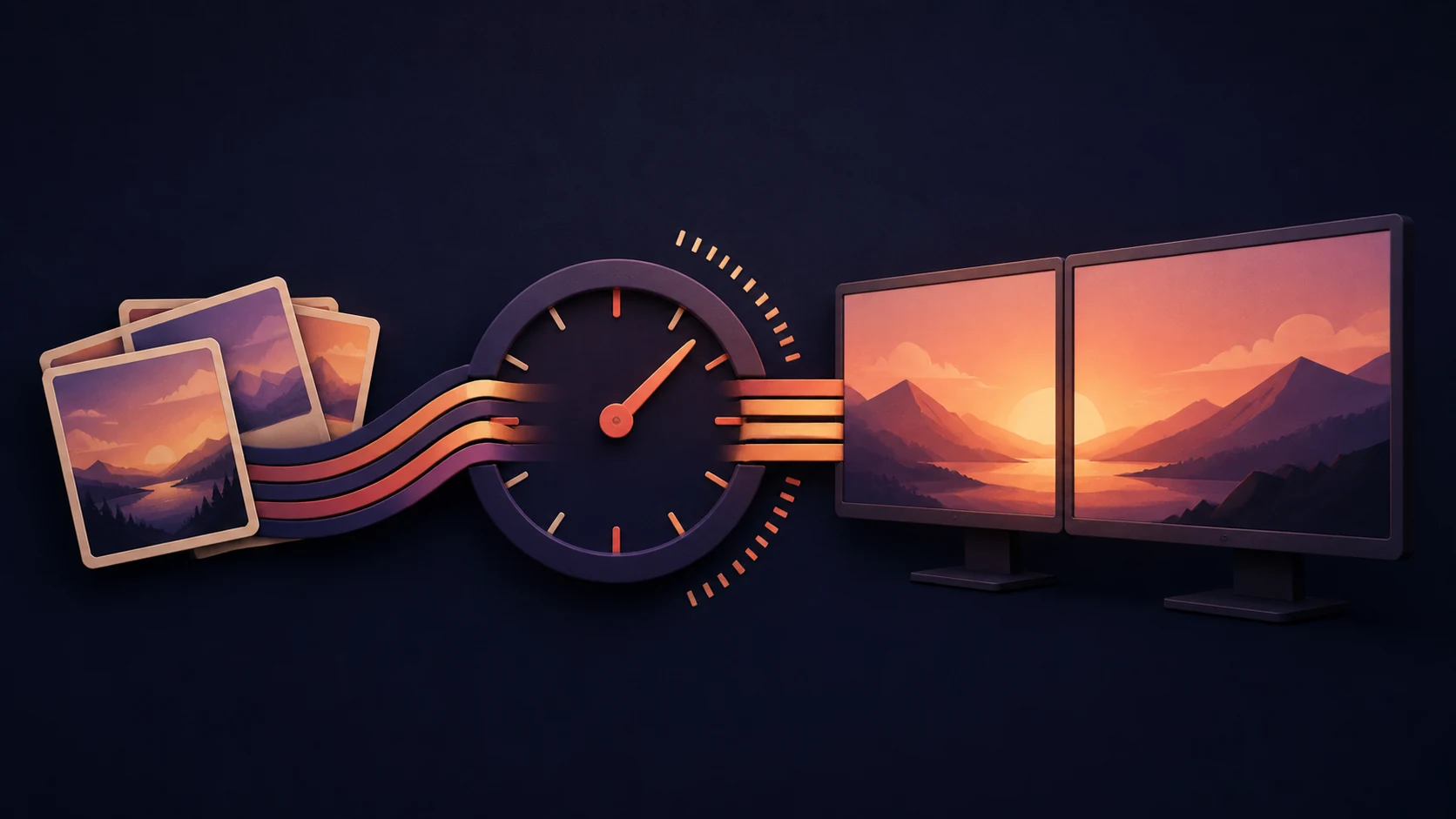 Countscape turns local photo cards and a countdown clock into a wallpaper across two displays.