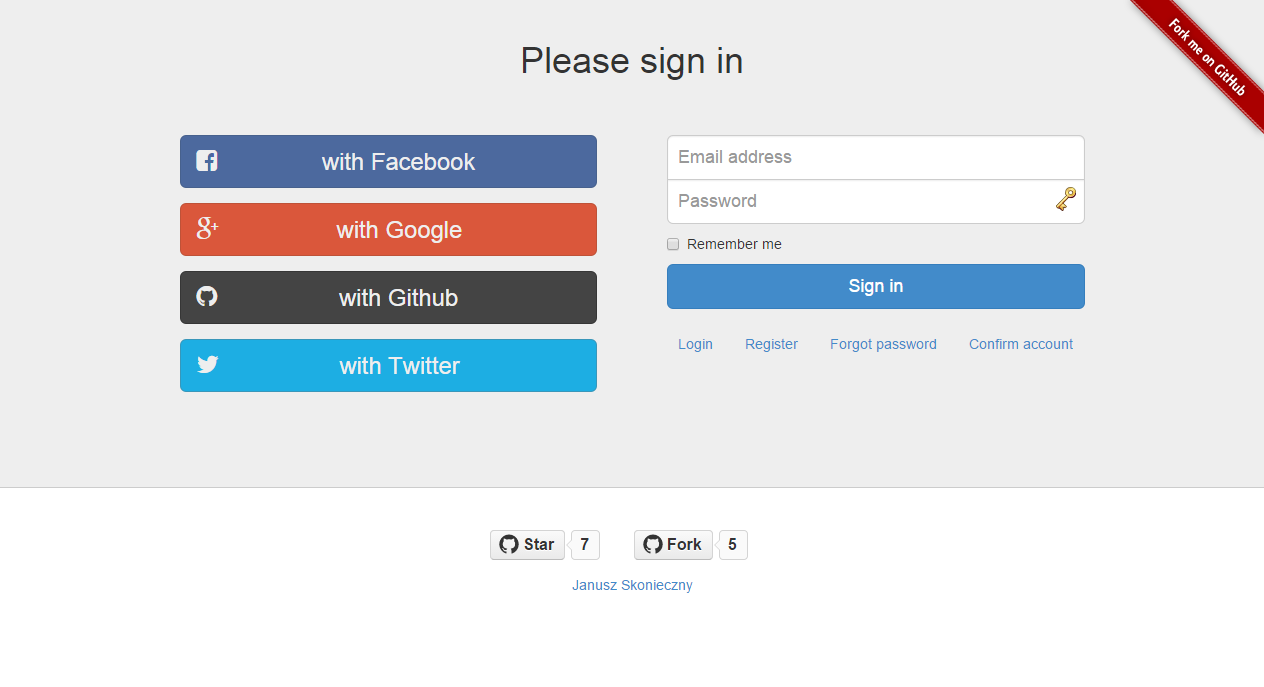 Flask social blueprint login form example