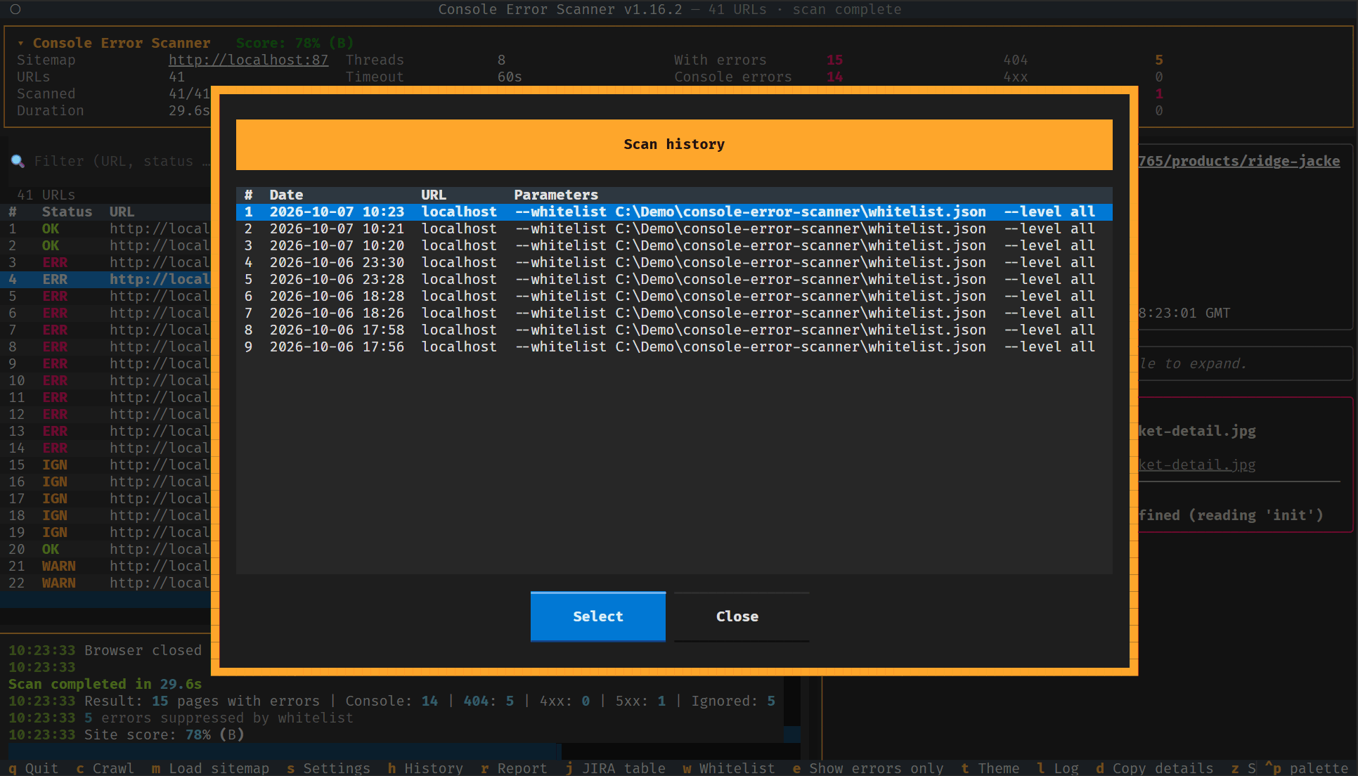 Scan history