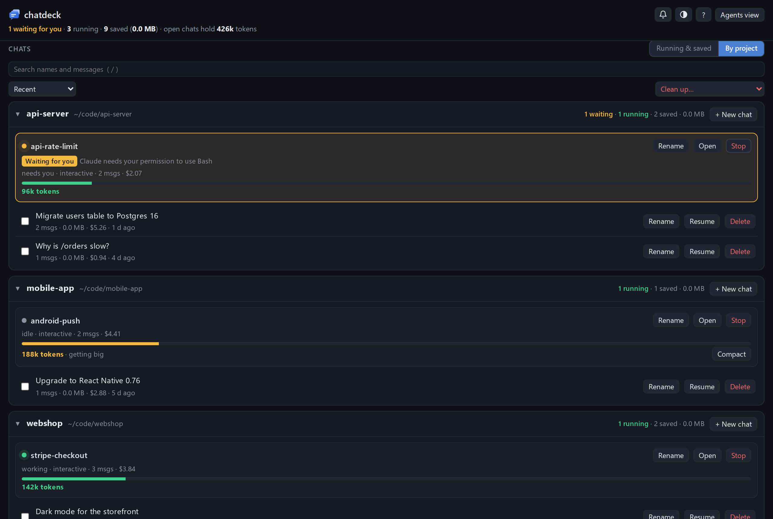chats grouped by project
