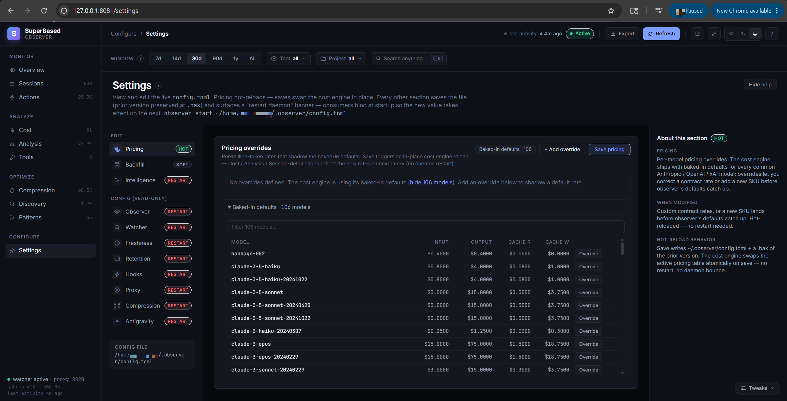 Settings tab