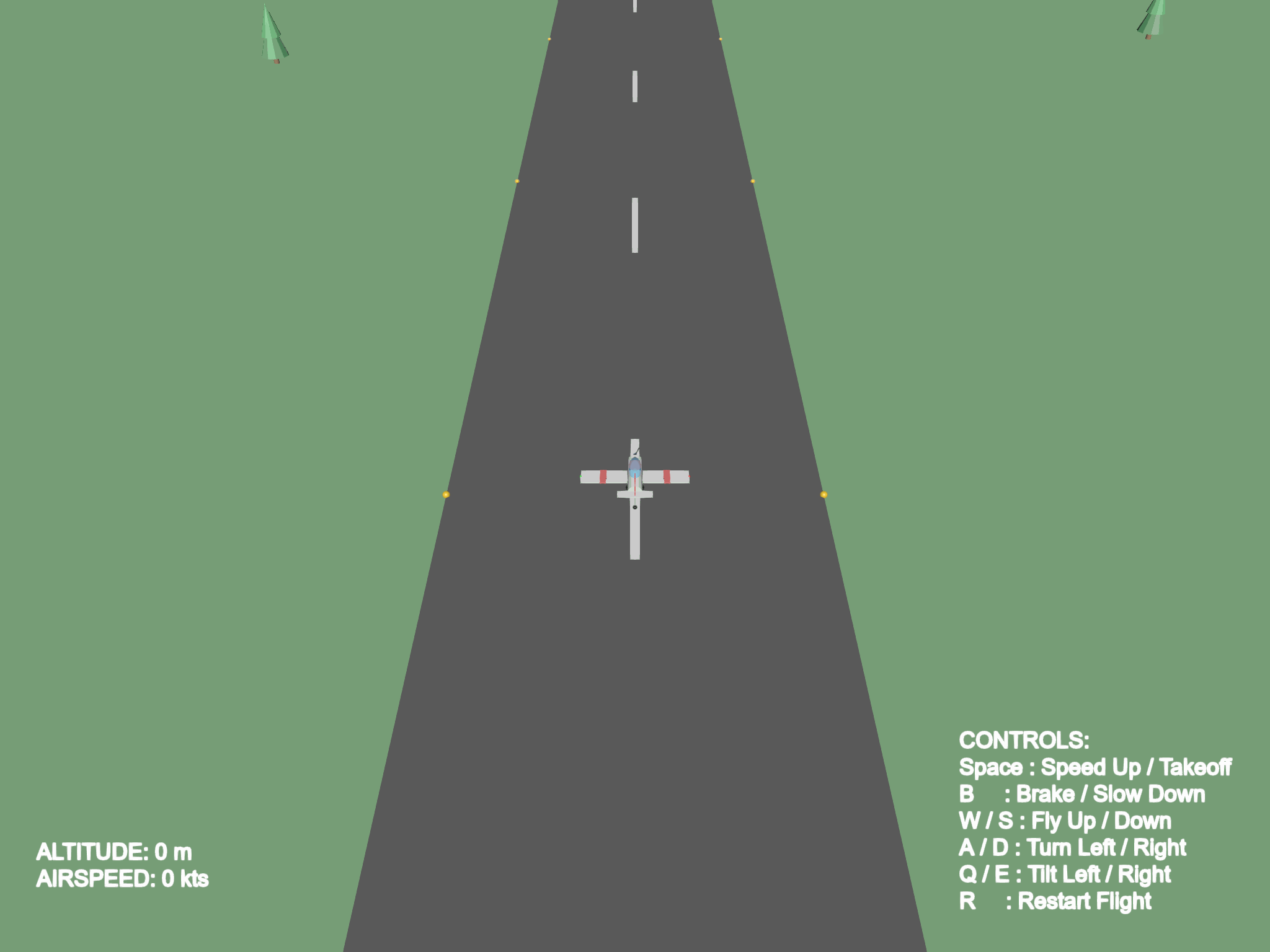 FURY flight simulator with an aircraft, runway, and procedural landscape