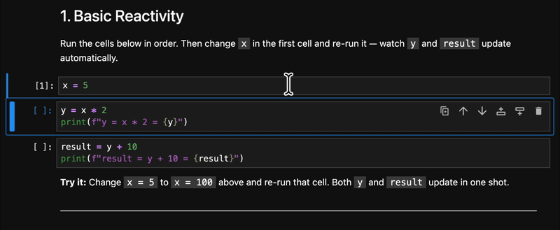 Ripple demo: change a variable and watch downstream cells update automatically