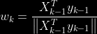 w_{k}=\frac{X_{k-1}^{T} y_{k-1}}{\left\|X_{k-1}^{T} y_{k-1}\right\|}