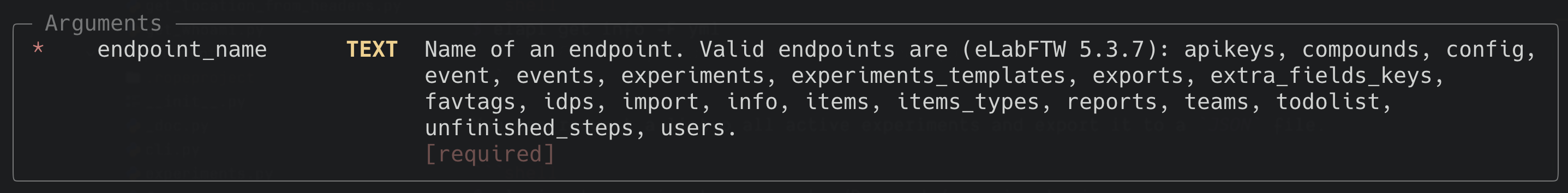 elAPI endpoint names in --help