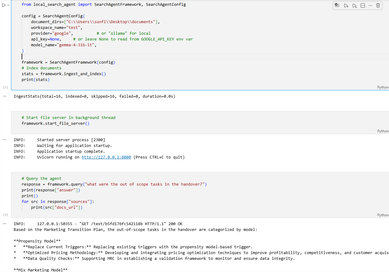 Local Search Agent Python API