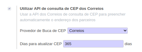 Configuração de busca de CEP