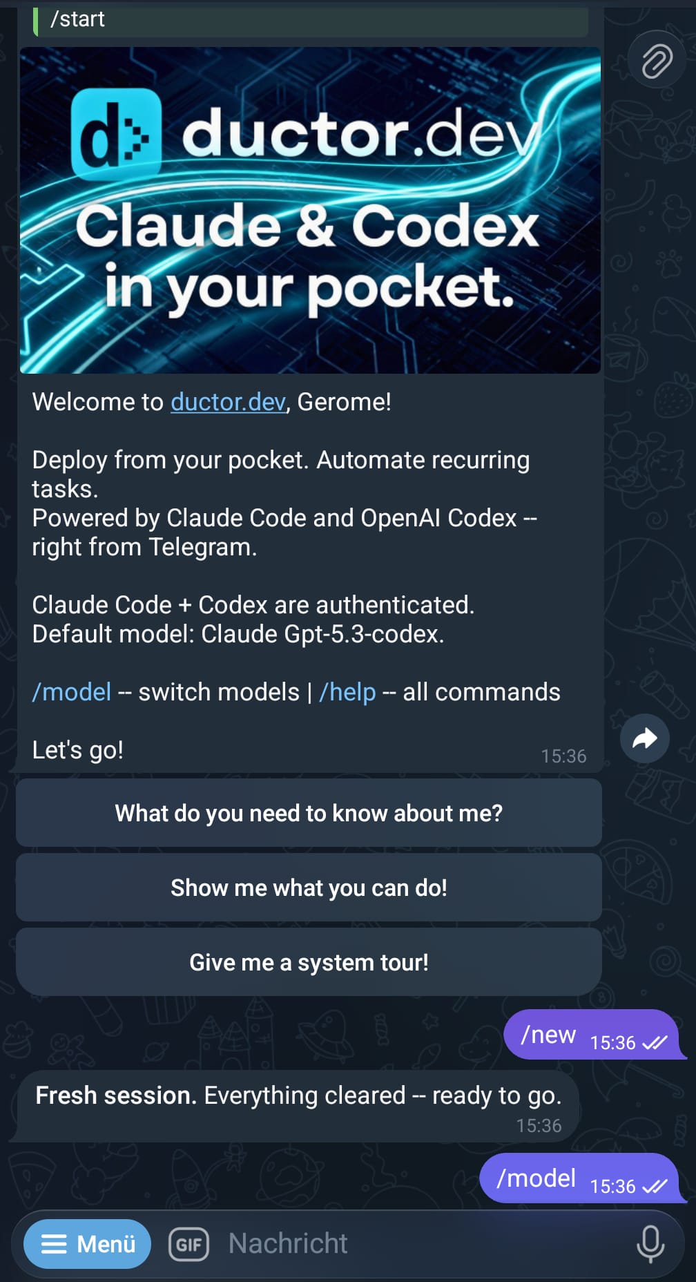 ductor /start screen