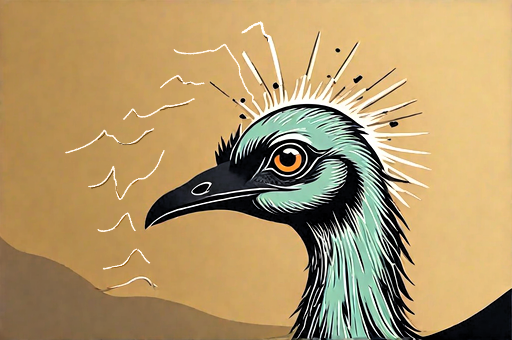 stylized, electrified emu before an array of white motor unit action potential waveforms