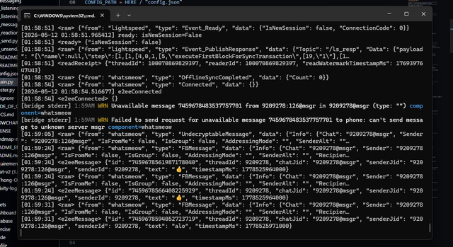 Demo: fbchat-v2 receiving 1-on-1 Messenger chats via the E2EE bridge
