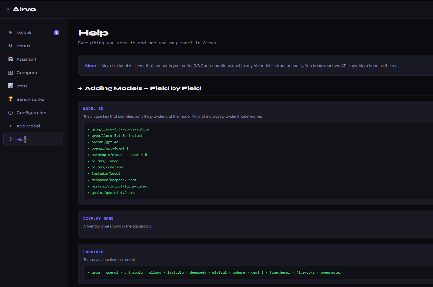 Airvo Dashboard - Help