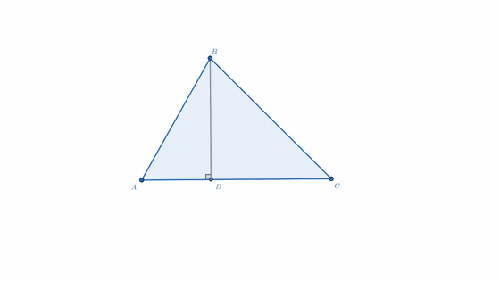 The same construction animated by a JSON keyframe timeline — the altitude and right-angle marker follow the moving vertex