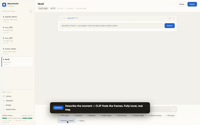 Semantic Search on RosBag Resurrector Demo