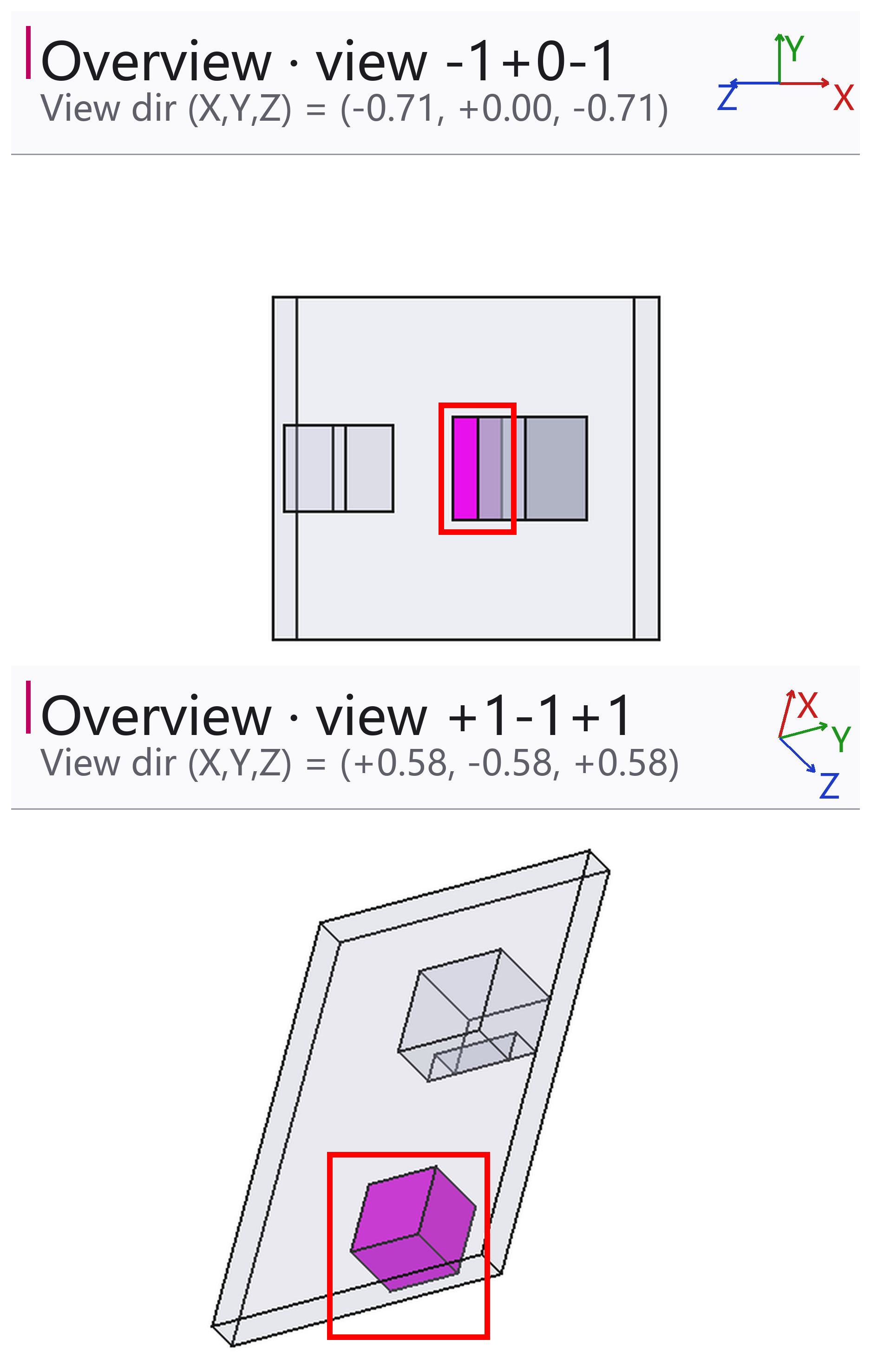caddiff highlighting a moved part and a removed feature
