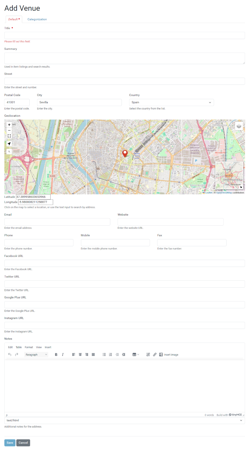 Dexterity content type called 'Venue' with geolocation support