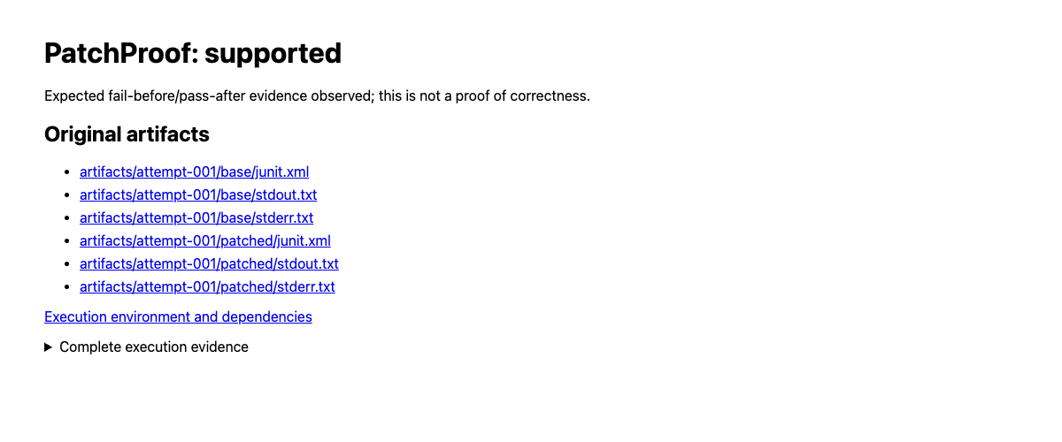 Actual report from the included controlled fixture