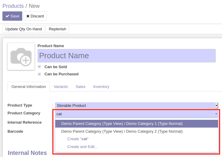 Product Template Form