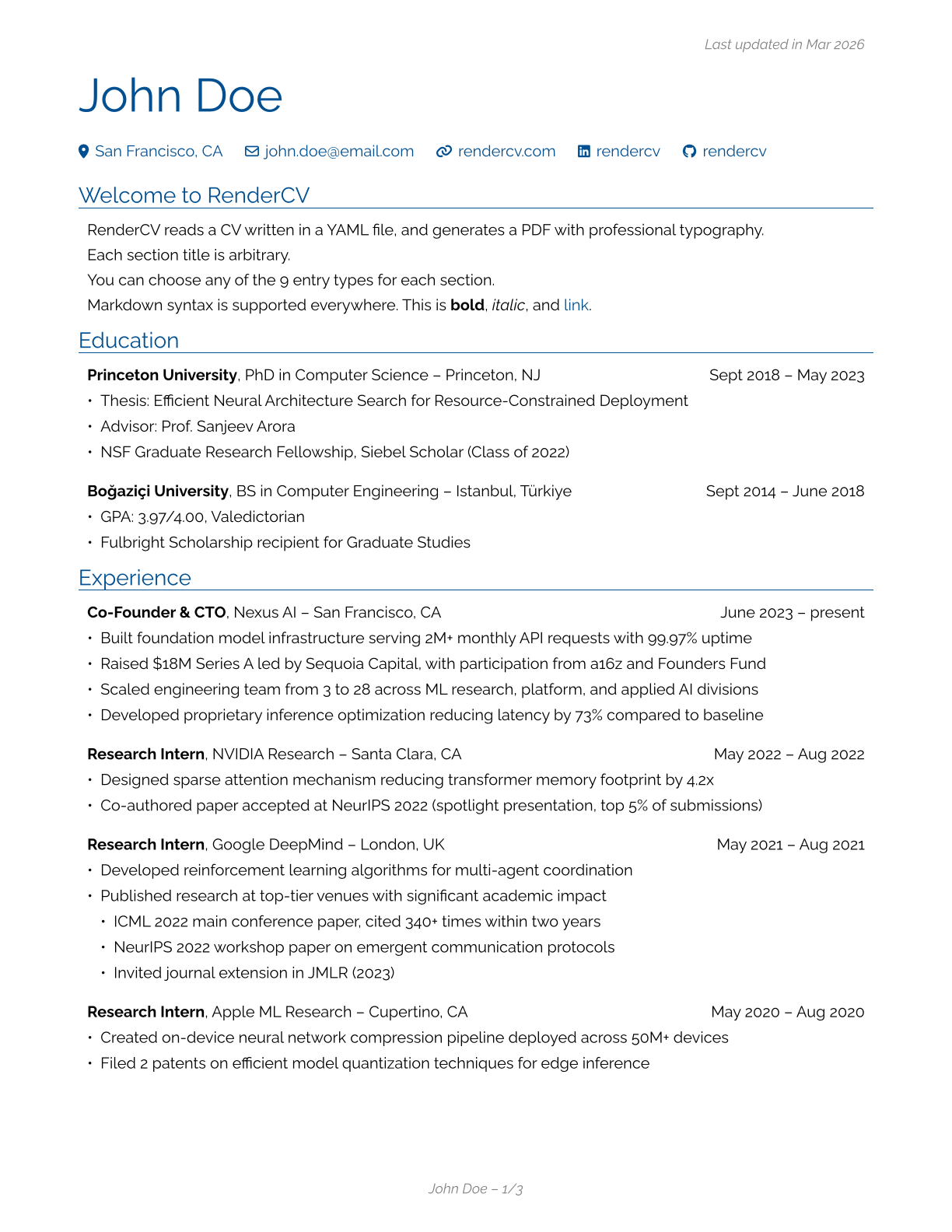 Engineeringclassic Theme Example of RenderCV
