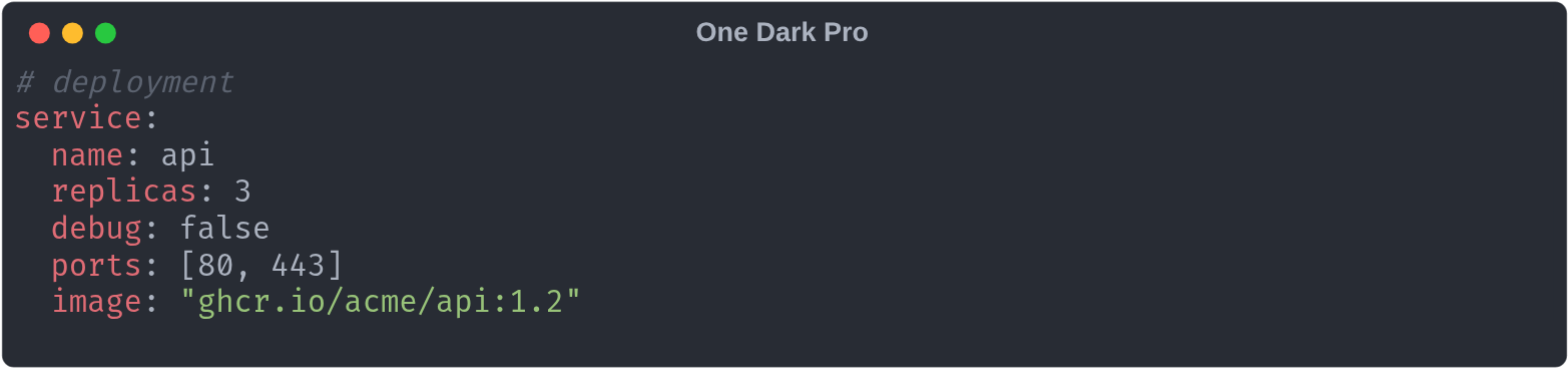 YAML in the One Dark Pro theme