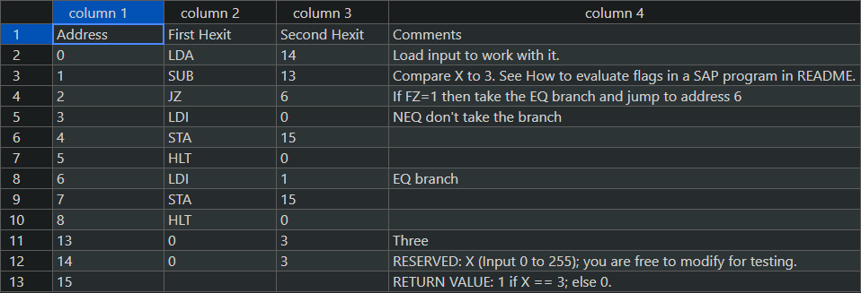 Screenshot of ex1.csv in Excel