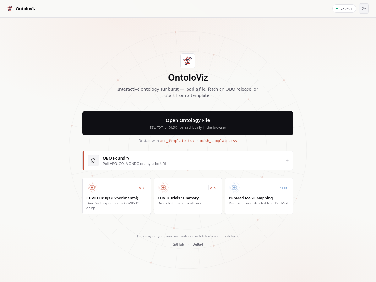 OntoloViz web app launch screen