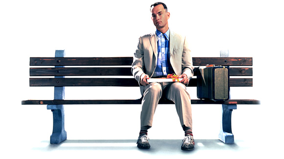 Forrest Gump sitting on a bench waiting for the bus (source http://skymovies.sky.com/image/unscaled/2008/12/9/Forrest-Gump.jpg)