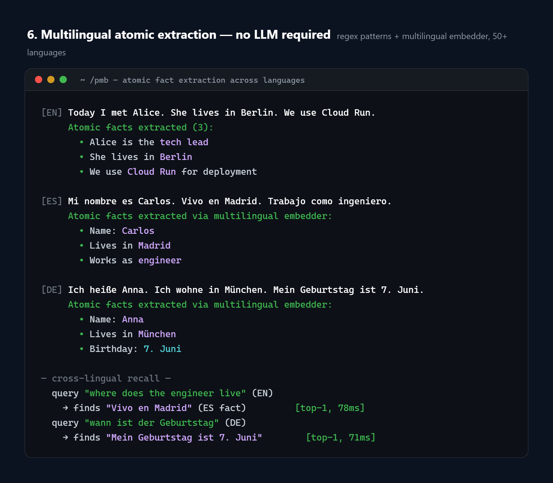 Multilingual atomic extraction across English, Spanish, German