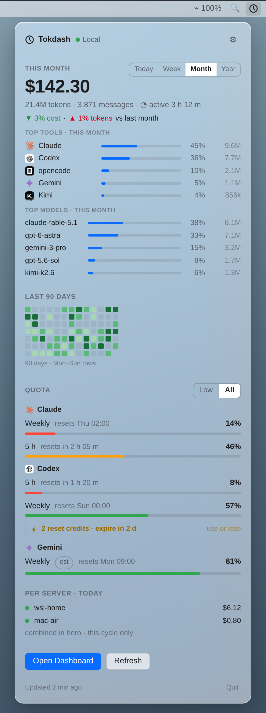 Tokdash Companion Status Bar App on macOS