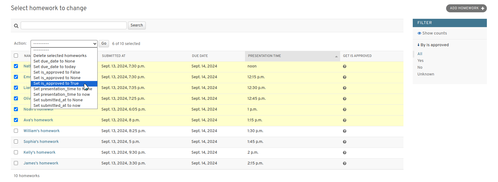 Example auto actions