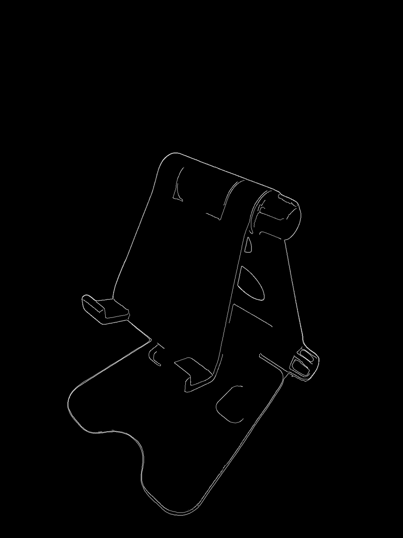 White contour of the phone stand on black