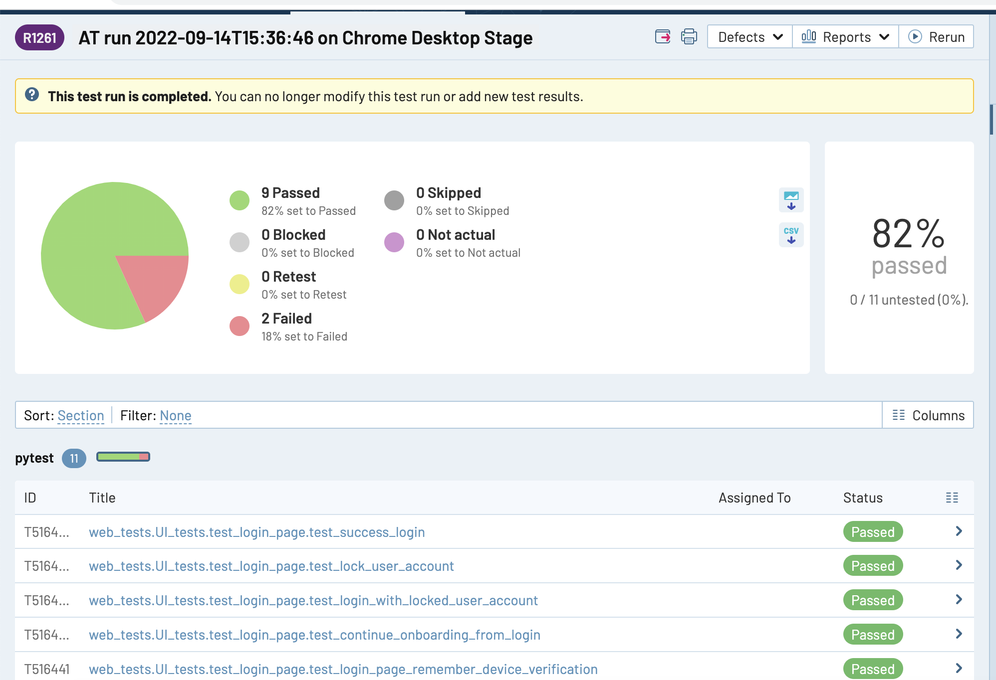 Test run details in TestRails